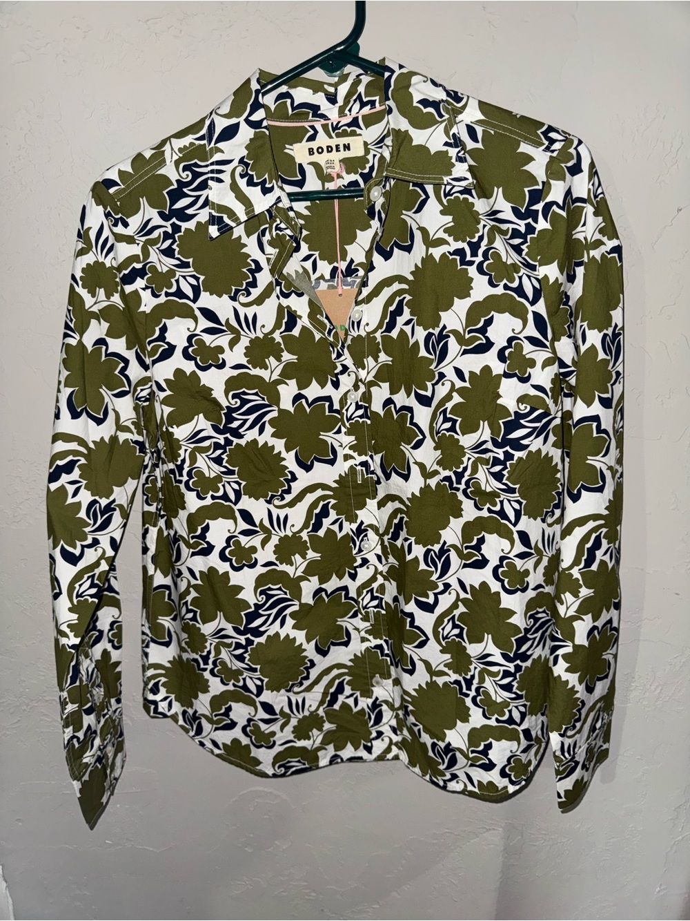 NWT BODEN sienna cotton shirt-olive, shadow blossom - size 8 R